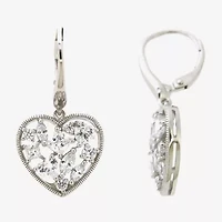 Diamonart Womens Cubic Zirconia Sterling Silver Heart Drop Earrings