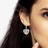 Diamonart Womens Cubic Zirconia Sterling Silver Heart Drop Earrings