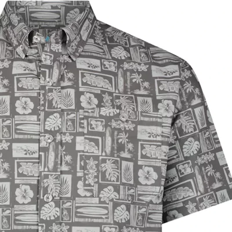 ANGLR Casual Woven Aloha Blueprint Mens Short Sleeve Classic Fit Stretch Fabric Button-Down Shirt