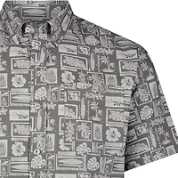 ANGLR Casual Woven Aloha Blueprint Mens Short Sleeve Classic Fit Stretch Fabric Button-Down Shirt