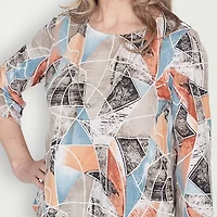 Alfred Dunner Classics Womens Crew Neck 3/4 Sleeve T-Shirt