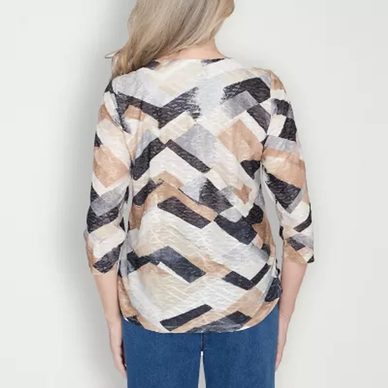 Alfred Dunner Classics Womens Crew Neck 3/4 Sleeve T-Shirt