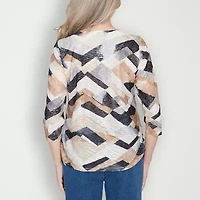Alfred Dunner Classics Womens Crew Neck 3/4 Sleeve T-Shirt