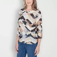 Alfred Dunner Classics Womens Crew Neck 3/4 Sleeve T-Shirt
