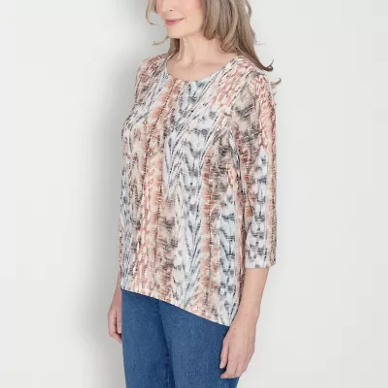 Alfred Dunner Classics Womens Crew Neck 3/4 Sleeve T-Shirt