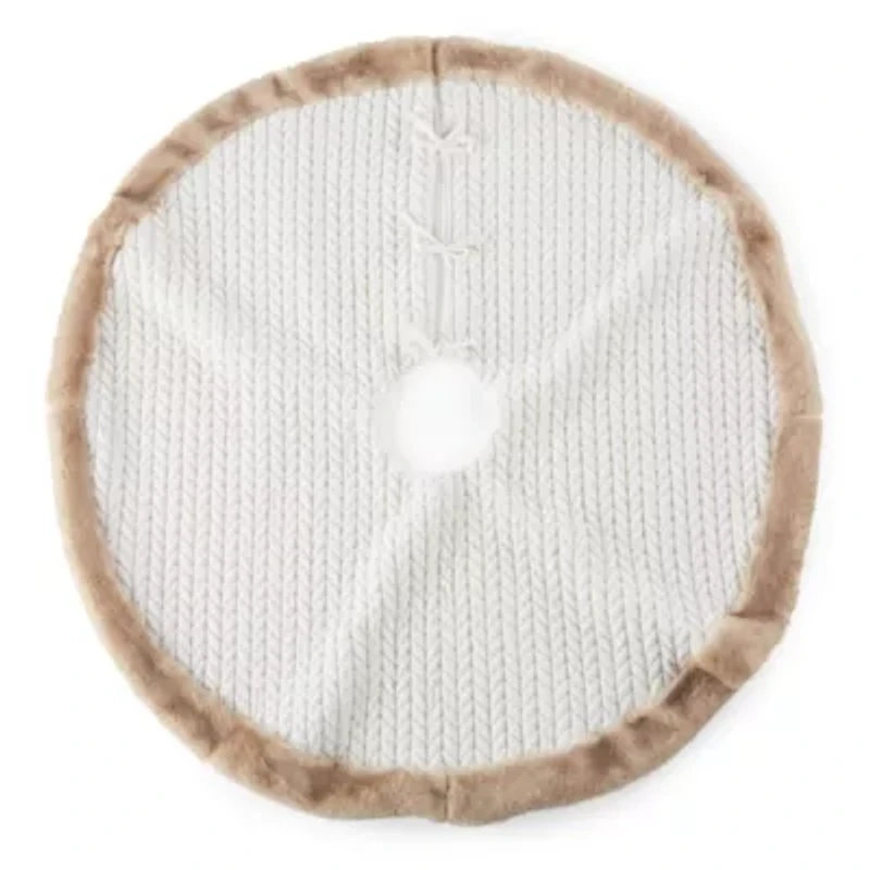 North Pole Trading Co. White Quilted With Faux Fur Indoor Tree Skirt