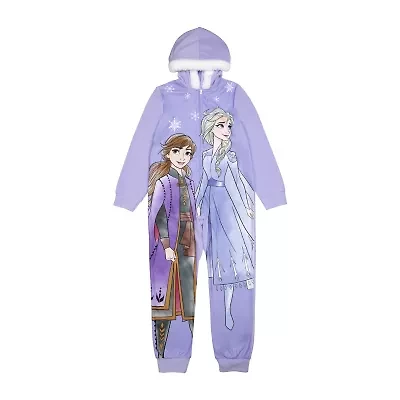 Disney Collection Halloween Little & Big Kid Girls Frozen Microfleece Hooded Long Sleeve One Piece Pajama