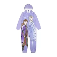 Disney Collection Halloween Little & Big Kid Girls Frozen Microfleece Hooded Long Sleeve One Piece Pajama