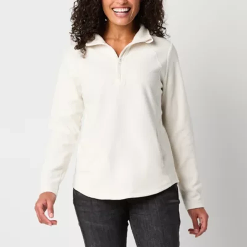St. John's Bay Polar Fleece Womens Mock Neck Long Sleeve Sweatshirt