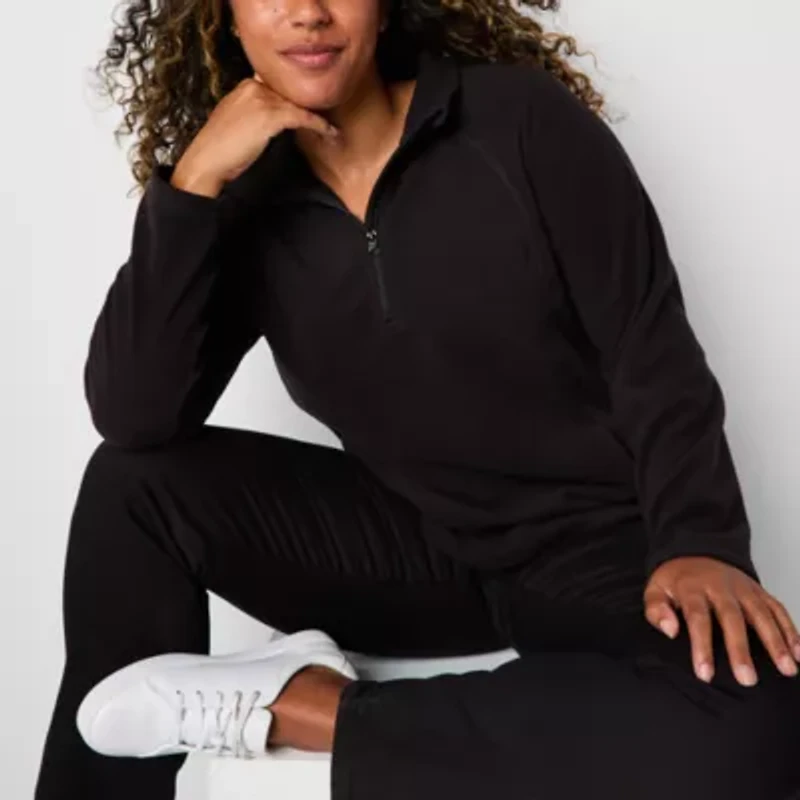 St. John's Bay Polar Fleece Womens Mock Neck Long Sleeve Sweatshirt