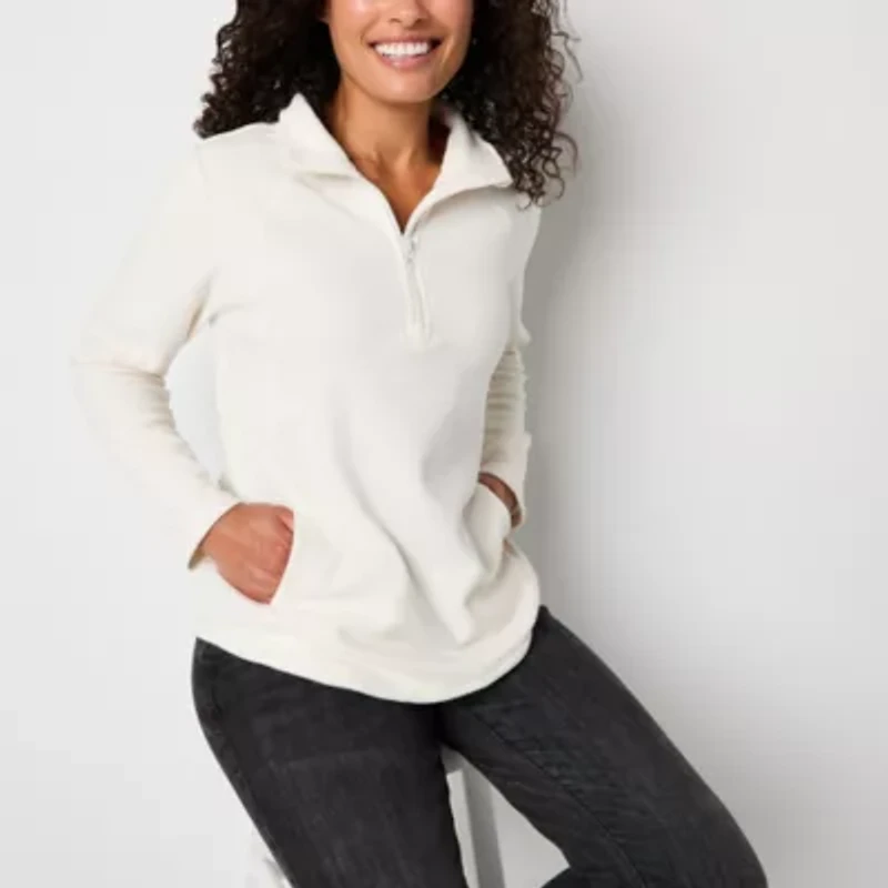 St. John's Bay Polar Fleece Womens Mock Neck Long Sleeve Sweatshirt