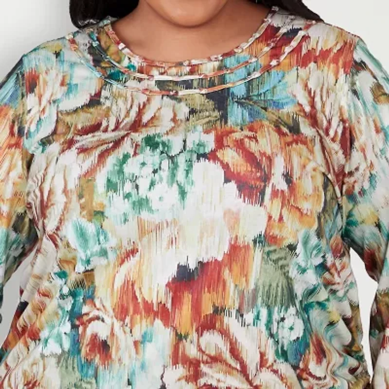 Alfred Dunner Classics Womens Plus 3/4 Sleeve T-Shirt