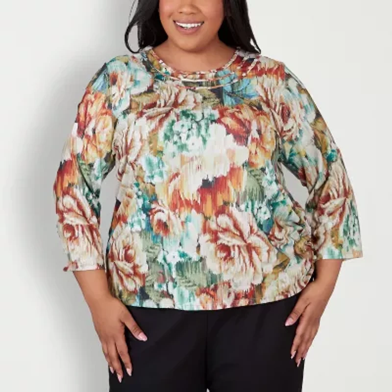 Alfred Dunner Classics Womens Plus 3/4 Sleeve T-Shirt