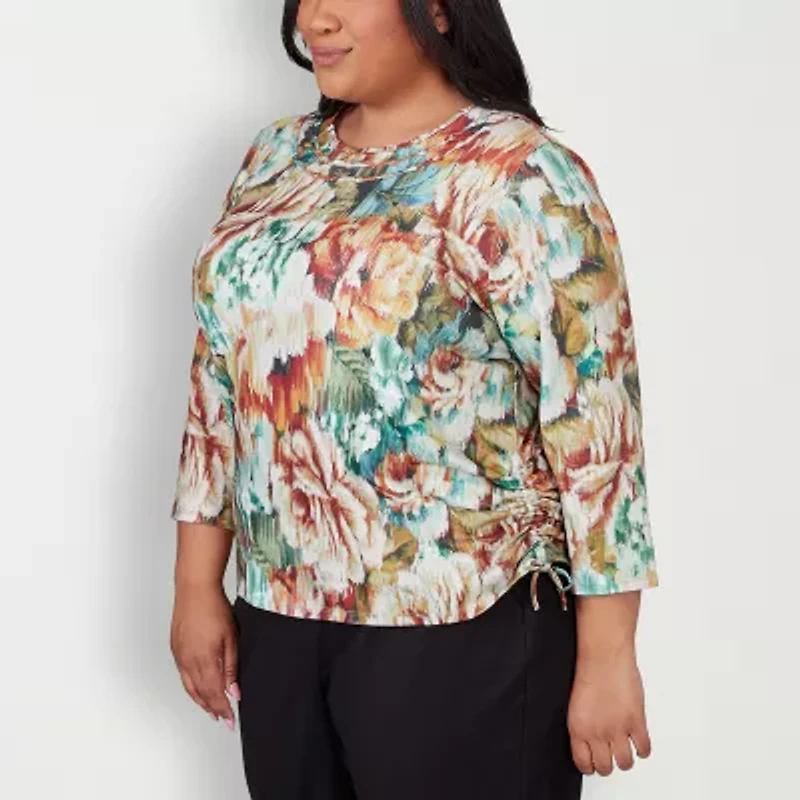 Alfred Dunner Classics Womens Plus 3/4 Sleeve T-Shirt