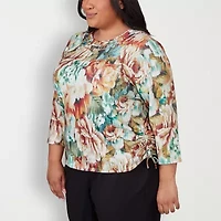 Alfred Dunner Classics Womens Plus 3/4 Sleeve T-Shirt