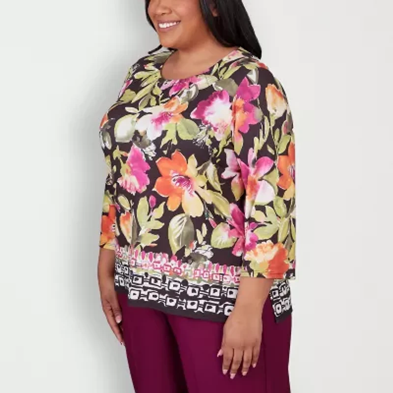 Alfred Dunner Classics Womens Plus 3/4 Sleeve T-Shirt