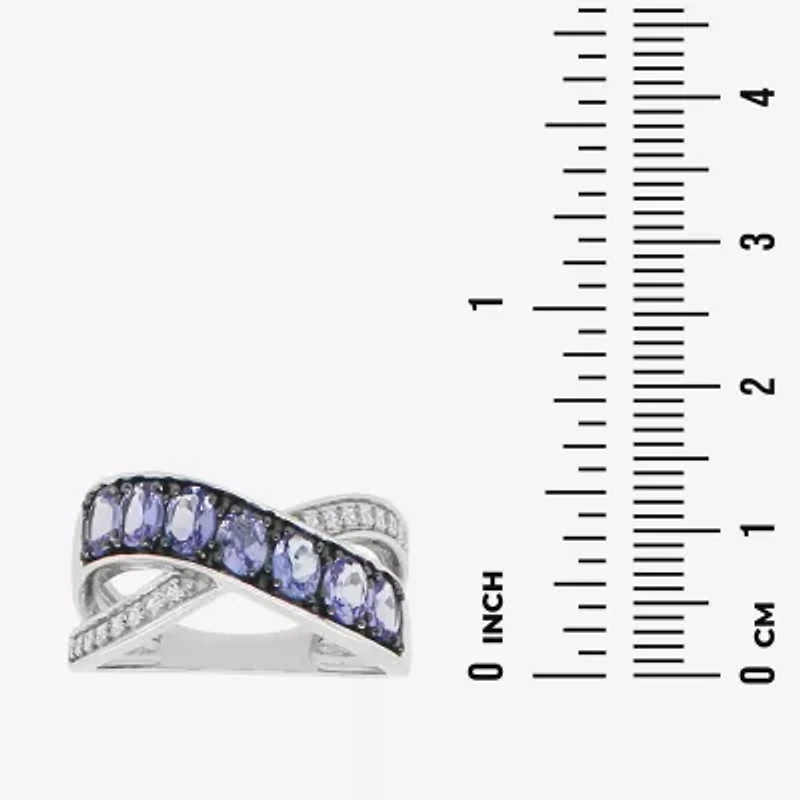 Limited Quantities! Womens Genuine Purple Tanzanite Sterling Silver Crossover Cocktail Ring
