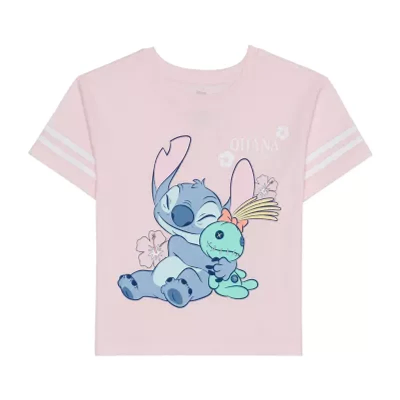 Disney Collection Little & Big Kid Girls Crew Neck Short Sleeve Regular Fit Lilo & Stitch Graphic T-Shirt