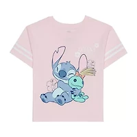 Disney Collection Little & Big Kid Girls Crew Neck Short Sleeve Regular Fit Lilo & Stitch Graphic T-Shirt