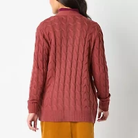 St. John's Bay Womens Long Sleeve Open Front Tall Cable Knit Cardigan