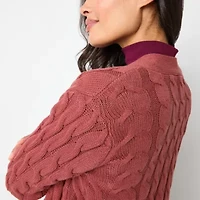 St. John's Bay Womens Long Sleeve Open Front Tall Cable Knit Cardigan