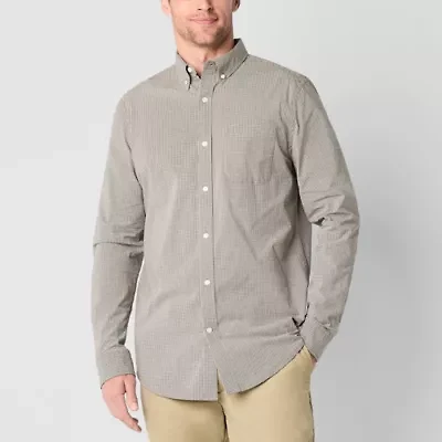 St. John's Bay Stretch Poplin Mens Long Sleeve Classic Fit Button-Down Shirt