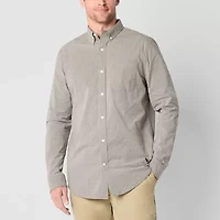 St. John's Bay Stretch Poplin Mens Long Sleeve Classic Fit Button-Down Shirt