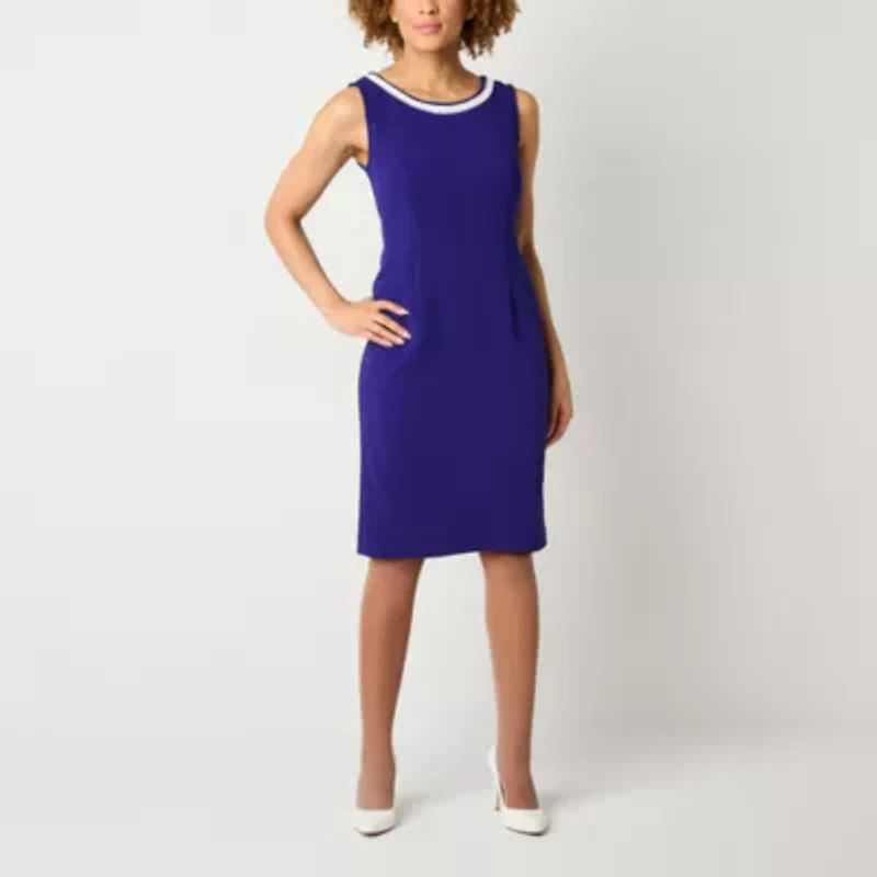 Maya Brooke Womens Pearl Trim Grid Jacket Dress