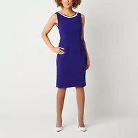 Maya Brooke Womens Pearl Trim Grid Jacket Dress