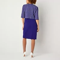 Maya Brooke Womens Pearl Trim Grid Jacket Dress