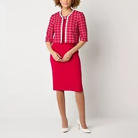Maya Brooke Womens Pearl Trim Grid Jacket Dress