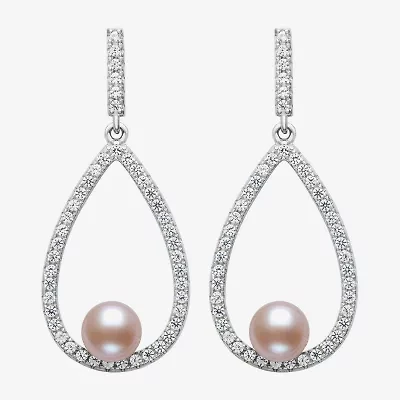 Womens Pink Cultured Freshwater Pearl Sterling Silver Pear Drop Earrings