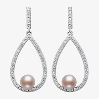Womens Pink Cultured Freshwater Pearl Sterling Silver Pear Drop Earrings