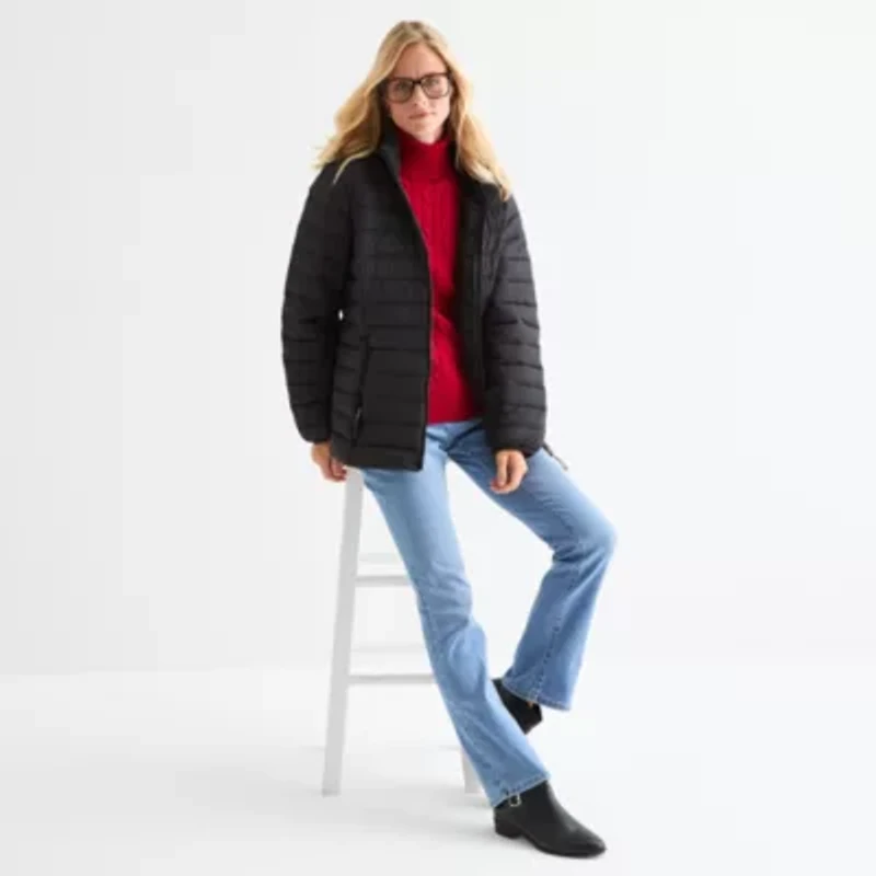 St. John's Bay Womens Hooded Midweight Puffer Jacket