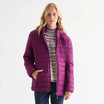 St. John's Bay Womens Hooded Midweight Puffer Jacket