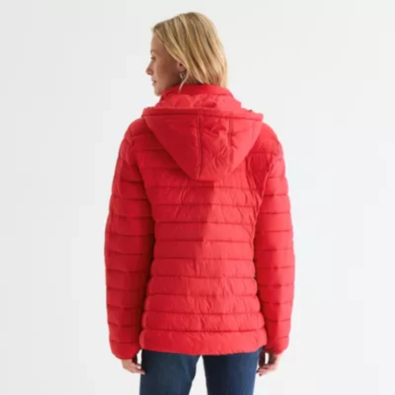 St. John's Bay Womens Hooded Midweight Puffer Jacket