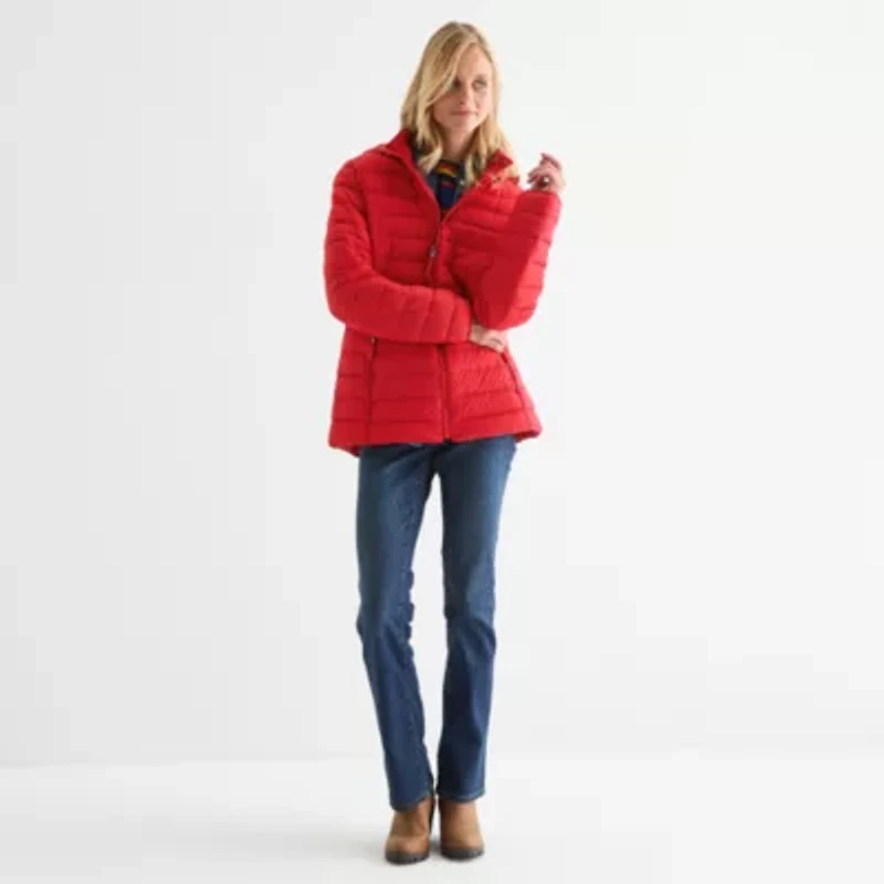 St. John's Bay Womens Hooded Midweight Puffer Jacket