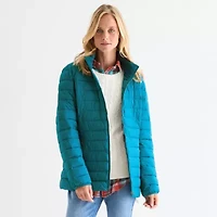 St. John's Bay Womens Hooded Midweight Puffer Jacket
