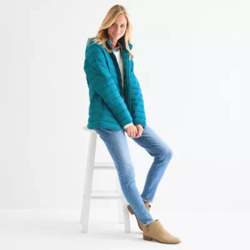 St. John's Bay Womens Hooded Midweight Puffer Jacket