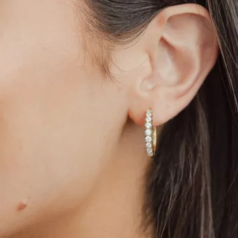 (G-Si2) Womens 1 CT. T.W. Lab Grown White Diamond 10K Gold 21.9mm Hoop Earrings
