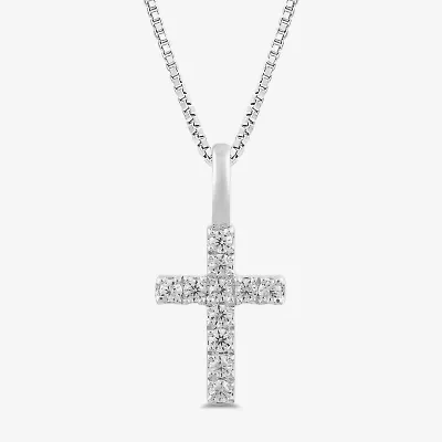 (I / I2) Womens 1/10 CT. T.W. Lab Grown White Diamond 10K Gold Cross 18 Inch Pendant Necklace
