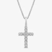 (I / I2) Womens 1/10 CT. T.W. Lab Grown White Diamond 10K Gold Cross 18 Inch Pendant Necklace