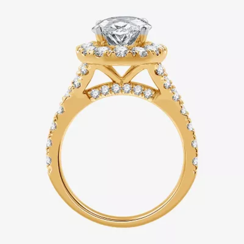G / Si1-Si2) Womens / CT. T.W. Lab Grown White Diamond 14K White Gold Oval Side Stone Halo Bridal Set