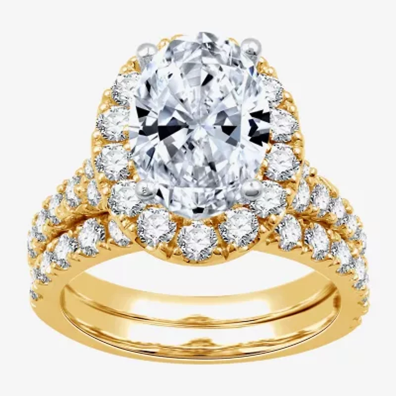 G / Si1-Si2) Womens / CT. T.W. Lab Grown White Diamond 14K White Gold Oval Side Stone Halo Bridal Set