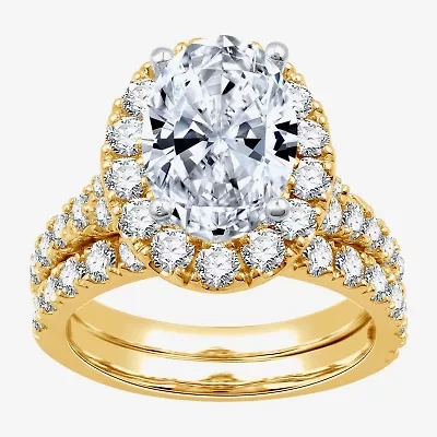 G / Si1-Si2) Womens / CT. T.W. Lab Grown White Diamond 14K White Gold Oval Side Stone Halo Bridal Set