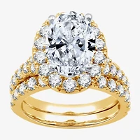 G / Si1-Si2) Womens / CT. T.W. Lab Grown White Diamond 14K White Gold Oval Side Stone Halo Bridal Set