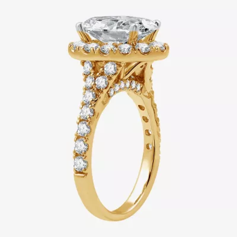 G / Si1-Si2) Womens / CT. T.W. Lab Grown White Diamond 14K White Gold Oval Side Stone Halo Bridal Set