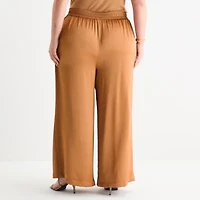 Worthington Womens Wide Leg Relaxed Fit Plus Pull-On Pant