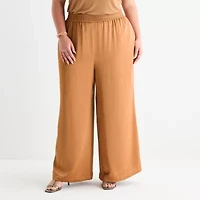 Worthington Womens Wide Leg Relaxed Fit Plus Pull-On Pant