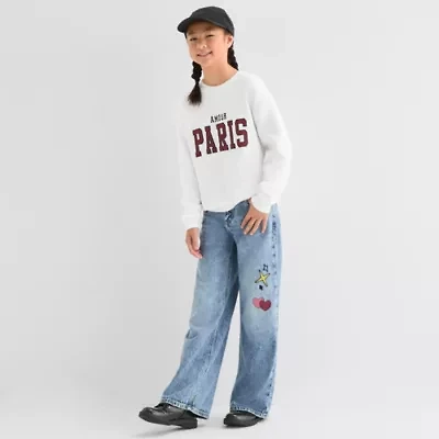 Eyeshadow Big Kid Girls Crew Neck Fleece Long Sleeve Sweatshirt